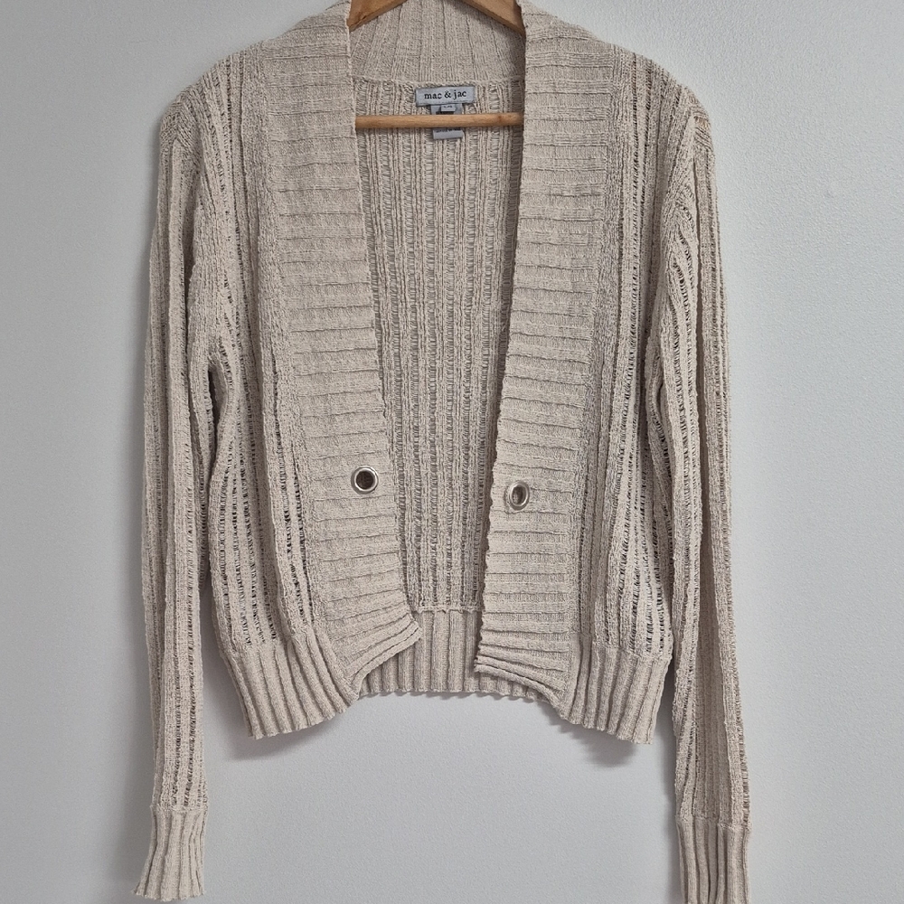 Mac & Jac Cream Open Front Cotton/polyester Cardigan. Stretch Material.